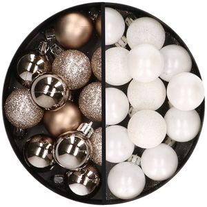 34x stuks kunststof kerstballen champagne en wit 3 cm