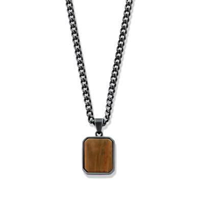 Mannen natuursteen pendant ketting - Stainless steel - Zilver - Tijgeroog