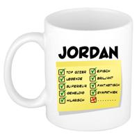 Naam mok Jordan - wit - top gozer - keramiek - 300 ml - cadeau collega beker