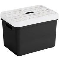 Sunware Opbergbox/mand - zwart - 18 liter - met deksel hout kleur - Opbergbox - thumbnail