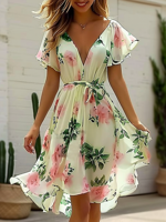 Floral Chiffon Casual Dress With No