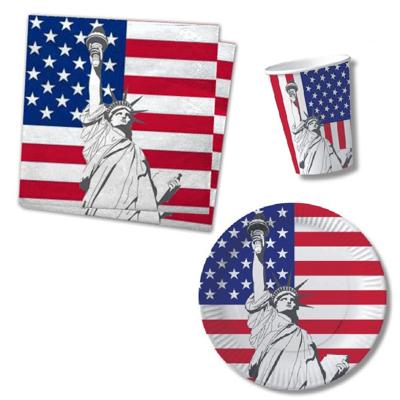 USA Tafeldecoratie - 20x personen - Amerika thema versiering - bordjes - bekers - servetten