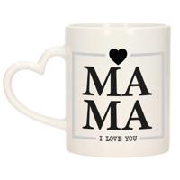 Cadeau koffie/thee mok voor mama - wit/grijs - ik hou van jou - hartjes oor - Moederdag