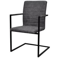 The Living Store Eetkamerstoelen - Zwevend - 53 x 61 x 88.2 cm - Grijs PU-leer - Stalen frame