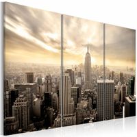 Schilderij - New York City - Prachtige Zonsondergang, Beige, 3luik, premium print - thumbnail