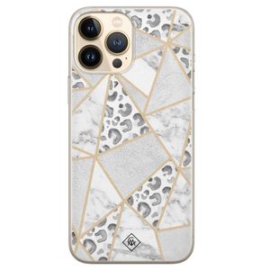 iPhone 13 Pro Max siliconen hoesje - Stone & leopard print