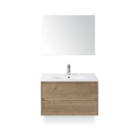 Dante Badmeubelset 80 cm - Natuur Eiken - Keramische Wastafel Wit Enjoy - met Spiegel