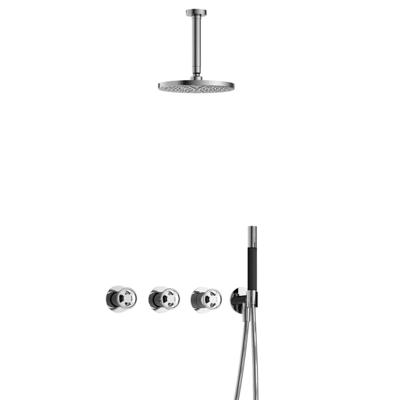 Hotbath Cobber - CW7067 - Inbouw Regendoucheset - Chroom - 2 Stopkranen - Thermostatisch - Plafondbuis 15 cm - Hoofddouche 200 mm - Ronde Handdouche - Waterbesparend