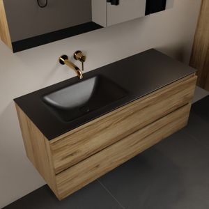 MONDIAZ AIVY 120cm badmeubel Chai, wastafel Urban solid surface links zonder kraangat met spiegelkast (AI-351631URBAN-NO - AI-M120CHLI - AI-C120CHMI)