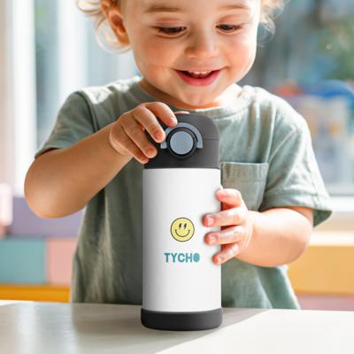 RVS drinkfles met rietje kind - 350 ml - Zwart