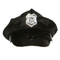 Guirca Carnaval verkleed Politie agent hoedje - zwart/zilver - voor volwassenen - Politie thema   -