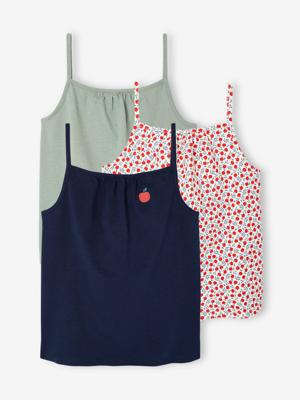 Set van 2 basic meisjeshemdjes met dunne bandjes saliegroen