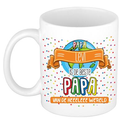 Naam mok papa Levi - wit - de beste - keramiek - 300 ml - Vaderdag/verjaardag