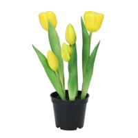 Kunst tulpen Holland in pot - 5x stuks - geel - real touch - 26 cm
