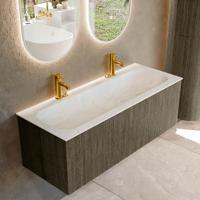 Badmeubel Mondiaz Kurve-Dlux | 120 cm cm | Meubelkleur Shadow | Wastafelkleur Opalo | Solid surface | Wasbak midden spoelbak | 2 kraangaten