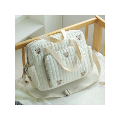 1 Piece Quilted Diaper Bag With Multiple Pockets, Detachable Shoulder Strap, Suitable For Stroller, Travel And Daily Use Mommy Bag Beige / Many Bears