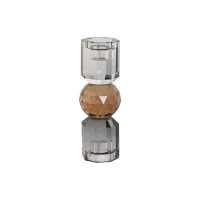 Kaarshouder Home ESPRIT Geel Grijs Kristal 7 x 7 x 20 cm