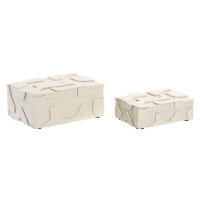 Doos-Juwelenkistje Home ESPRIT Wit Hars Bot 18 x 13 x 7,5 cm (2 Onderdelen)