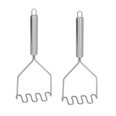Aardappelstamper/pureestamper - 2x - rvs metaal - keuken gerei - 23 cm
