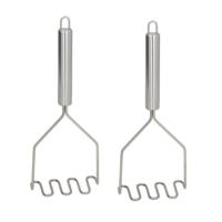 Aardappelstamper/pureestamper - 2x - rvs metaal - keuken gerei - 23 cm