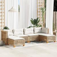 6-delige Loungeset met kussens poly rattan beige
