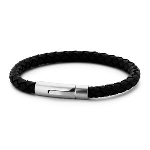Frank 1967 7FB 0220 Armband staal/leder zwart 6 mm 21 cm