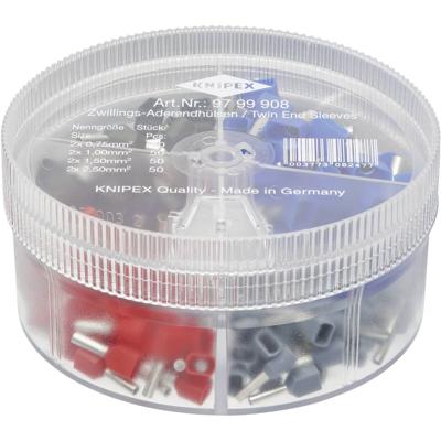 Knipex 97 99 908 Assortiment dubbele adereindhulzen 0.75 mm², 1 mm², 1.5 mm², 2.5 mm² Deels geïsoleerd Grijs, Rood, Zwart, Blauw 200 stuk(s)