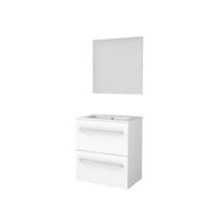 Basic-Line Ultimate 39 Badkamermeubelset - Ondiep - 60 x 39 cm - Greeploos - 2 Lades - Keramische Wastafel - 1 Kraangat - Spiegel met Indirecte LED Verlichting - Ice White