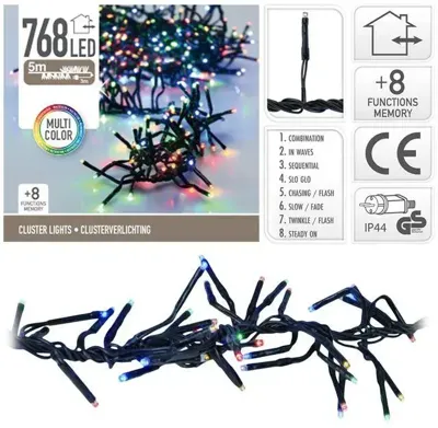 Kerstverlichting LED cluster 768 lampjes 5,5m, multicolor