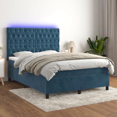 Boxspring met matras en LED fluweel donkerblauw 140x190 cm