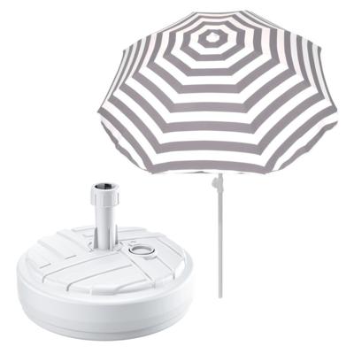 Tuin parasol met voet van 10 liter - grijs/wit strepen - polyester/kunststof - Dia 180 cm