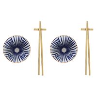 6-delige sushi serveer set aardewerk voor 2 personen blauw/wit - thumbnail