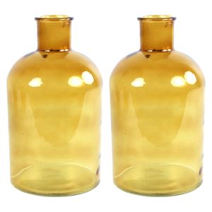 2x Stuks Countryfield Vaas - goudgeel - glas - apotheker fles vorm - D17 x H30 cm