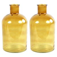 2x Stuks Countryfield Vaas - goudgeel - glas - apotheker fles vorm - D17 x H30 cm - thumbnail