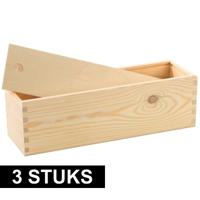 Wijnkist - 3x - hout - wijn verpakking met schuifdeksel - 36 x 11 x 11 cm - wijnkistje/wijndoos