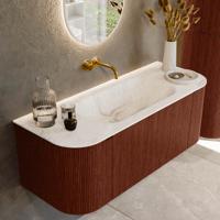 Badmeubel Mondiaz Kurve-Dlux | 120 cm cm | Meubelkleur Ruby | Wastafelkleur Frappe | Solid surface | Wasbak midden spoelbak | Zonder kraangat(en)