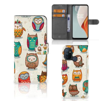 OnePlus Nord N100 | Telefoonhoesje | Met pasjeshouder | Vrolijke Uilen