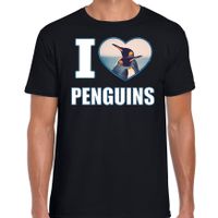 I love penguins t-shirt met dieren foto van een pinguin zwart voor heren