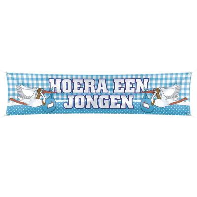 Grote vlag Straatbanier - Hoera een jongen - Geboorte versiering - 40 x 180 cm - buiten