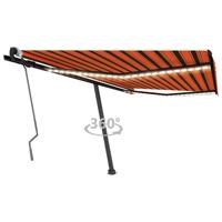 Luifel handmatig uittrekbaar met LED 450x300 cm oranje en bruin