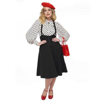 Unique Vintage High Waist Suspender Swing Skirt Black -XXL
