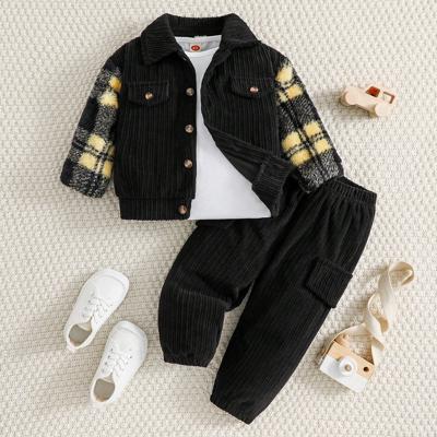 Baby Boy Christmas Plaid Flap Jacket and Solid Pants Set Black / 18-24M