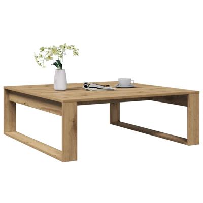 Salontafel 100x100x35 cm bewerkt hout artisanaal eikenkleurig