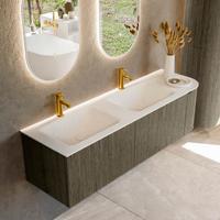 Badmeubel Mondiaz Kurve | 155 cm cm | Meubelkleur Shadow | Wastafelkleur Talc | Solid surface | Dubbel / Links spoelbak | 2 kraangaten