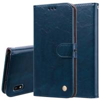 Business stijl olie Wax textuur horizontale Flip lederen case voor Galaxy A10 met houder & kaartsleuven & portemonnee (blauw)