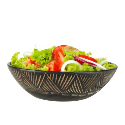 Fruitschaal/fruitmand - serveer schaal - mango hout - D24 x H7 cm - broodmand - zwart