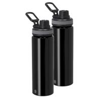 Waterfles/drinkfles sport bidon Fitmaster - 2x - zwart - 800 ml - aluminium - schroefdop