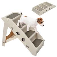 4-Staps Beklede Huisdierentrap Kattentrap Hondentrap 4 Trappen Plastic Traphelling met Zacht Vilt voor Honden Katten Beige