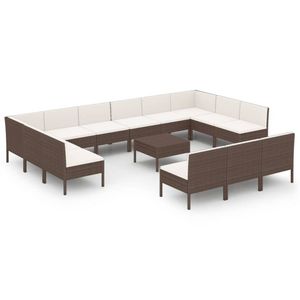 vidaXL 14-delige Loungeset met kussens poly rattan bruin