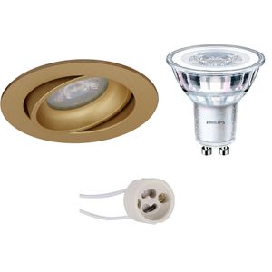 LED Spot Set - Pragmi Delton Pro - GU10 Fitting - Inbouw Rond - Mat Goud - Kantelbaar - Ø82mm - Philips - CorePro 840 36D - 3.5W - Natuurlijk Wit 4000K